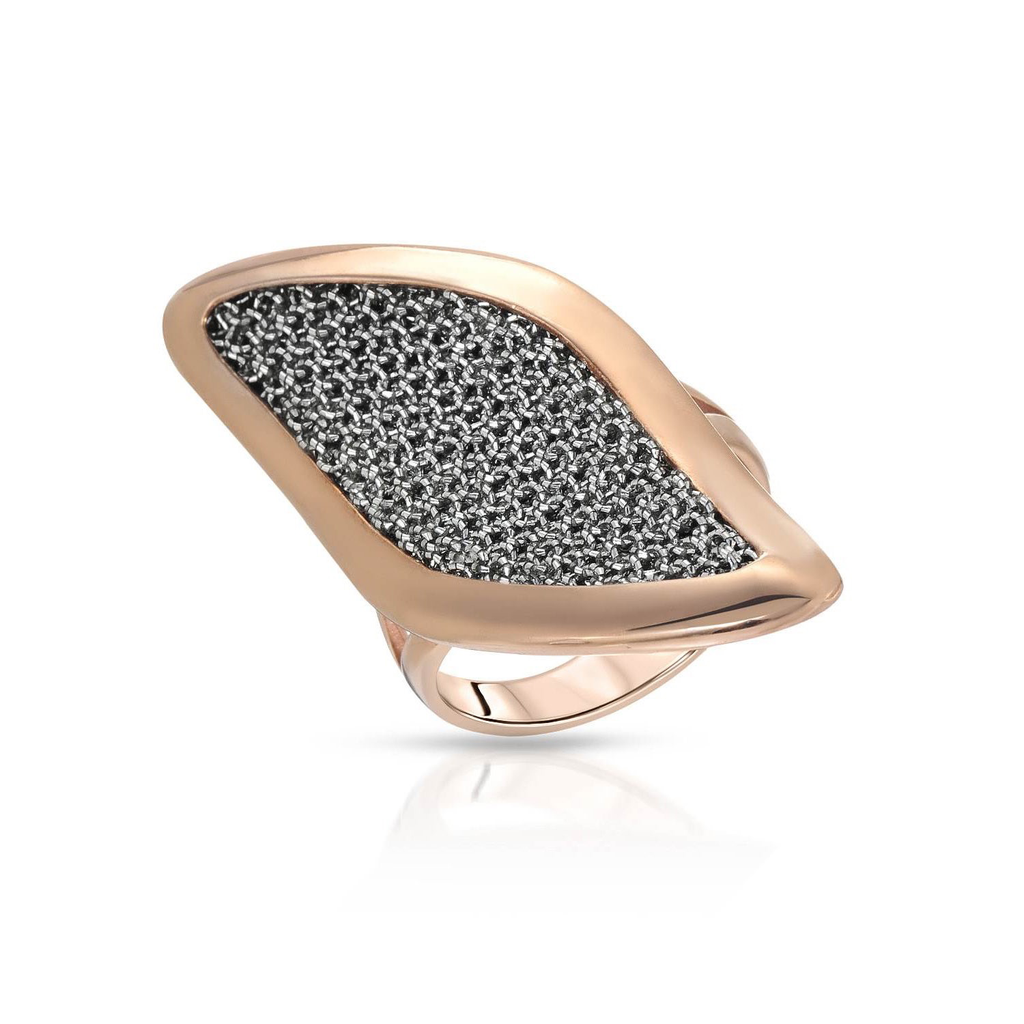 Leaf-Shaped Rose Gold Ring with Silver Mesh | Adami & Martucci | Luby 