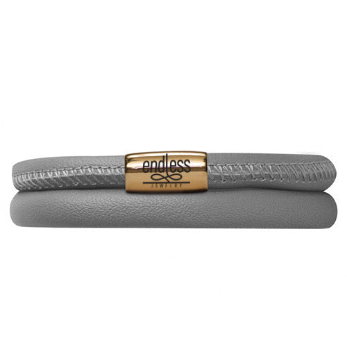 Pulsera de cuero gris con doble vuelta (dorado/gris)
