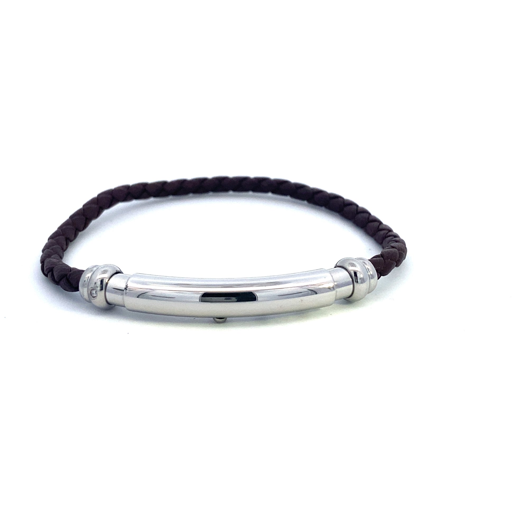 Leather Rope Bangle With Natural Stainless Steel | BORSARI | Luby 
