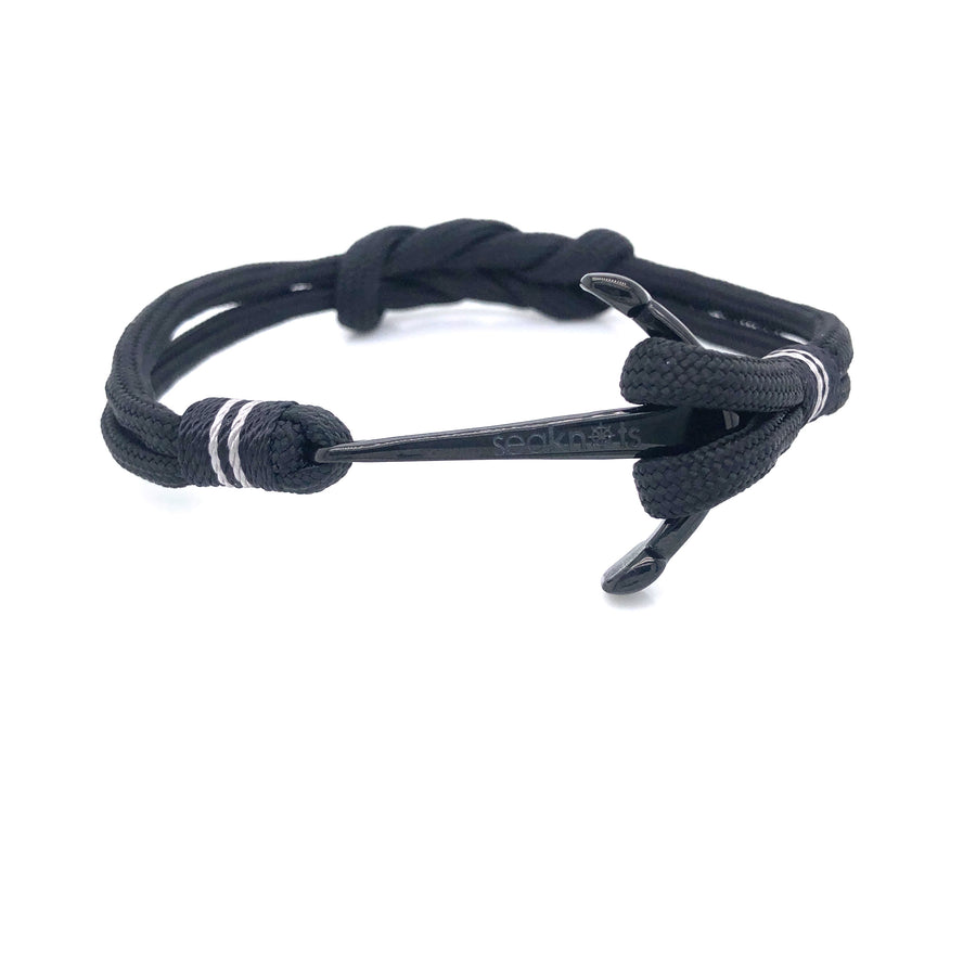 Pulsera de Doble Cordón Negro con Ancla Negra (Negro)