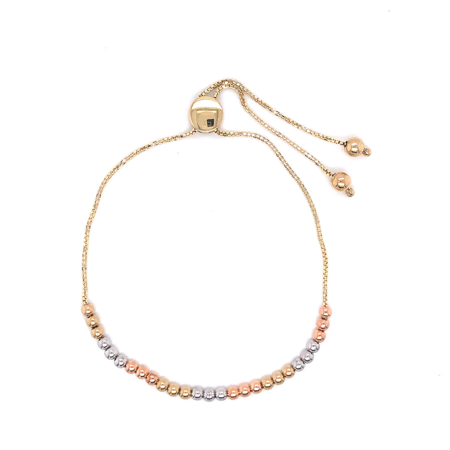 Pulsera 14K Con Pellet Tricolor