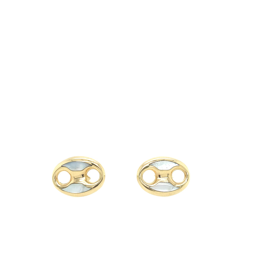 14k Gold Oval Large Earring with Mother Pearl