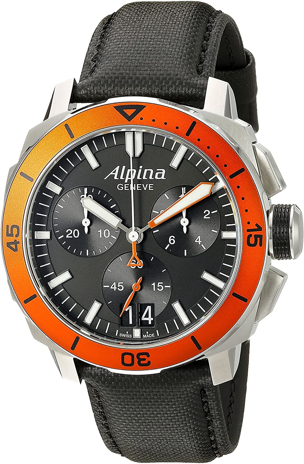 Seastrong Diver 300 Big Date Chronograph (Black-Orange) | Alpina | Luby 