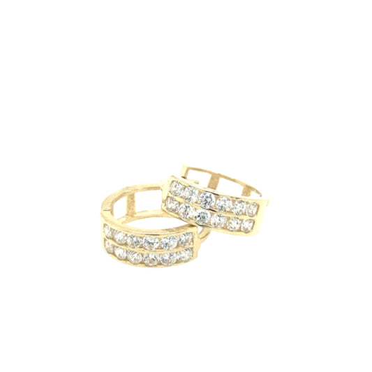 14K Gold Earring Hoop Double Line CZ | Luby Gold Collection | Luby 