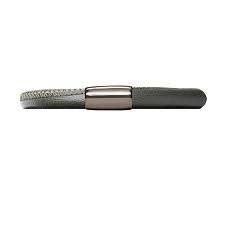 Anthracite Single Wrap Metallic Leather Bracelet (Silver)