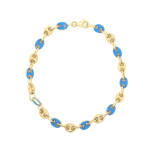 14k Gold Oval Link Blue Enamel Bracelet | Luby Gold Collection | Luby 