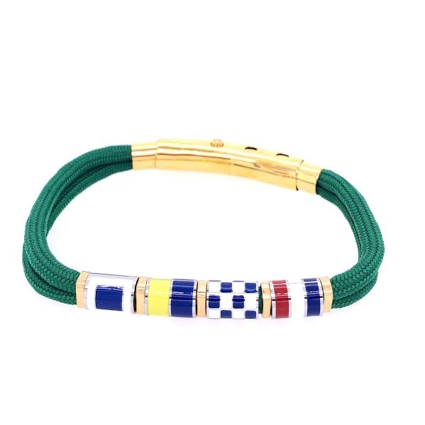 Green Double Cord with Nautical Flags Charms Bracelet (Green/Gold) | Seaknots | Luby 