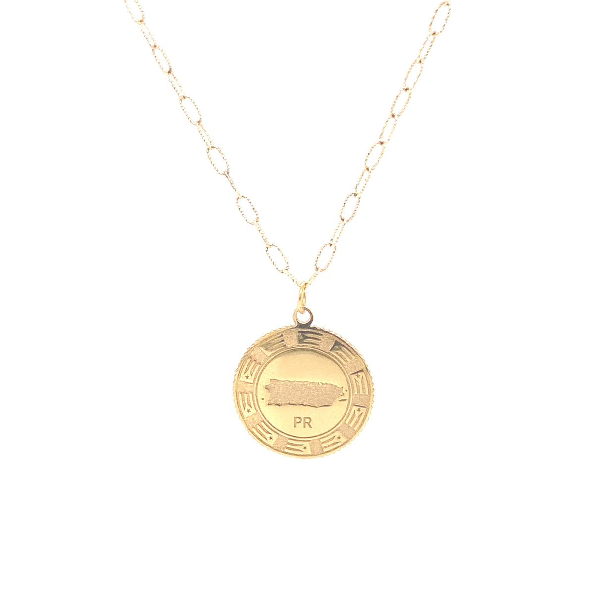 14K Gold Custom Engraving Circle Flag And Map P.R. | Luby Gold Collection | Luby 