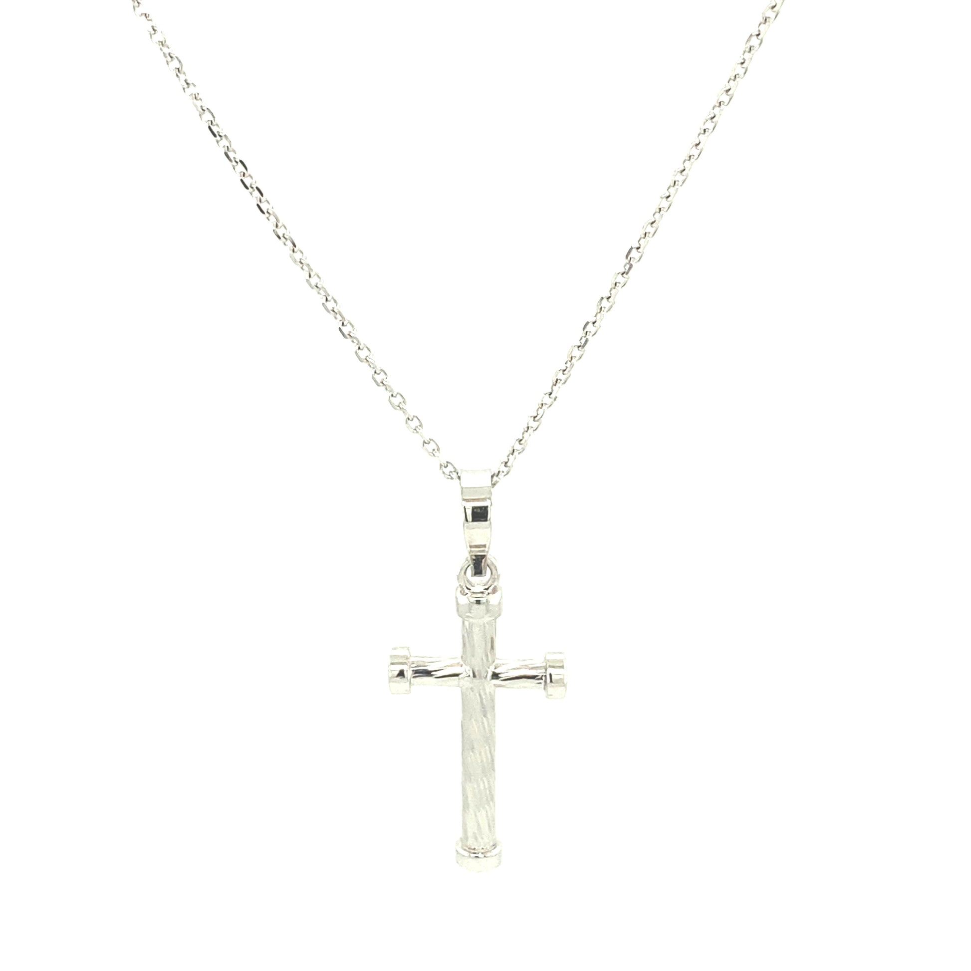 14K White Gold Small Cross Pendant with Desing | Luby Gold Collection | Luby 