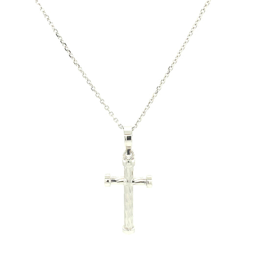 14K White Gold Small Cross Pendant with Desing | Luby Gold Collection | Luby 