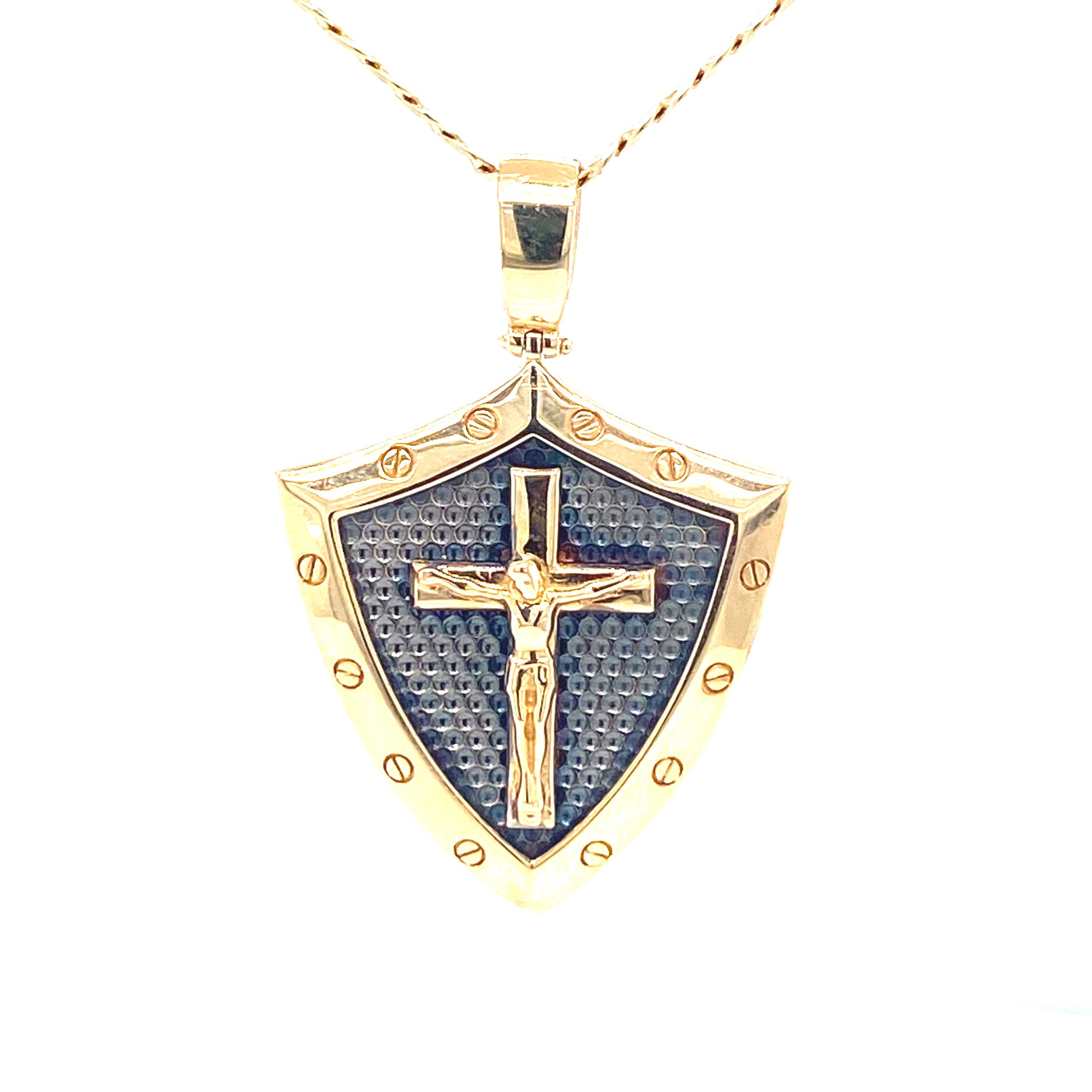 14K Cross with Jesus Shield Gold Pendant | Luby Gold Collection | Luby 