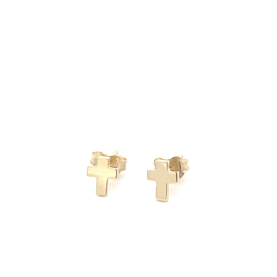14K Gold Cross Stud Earrings