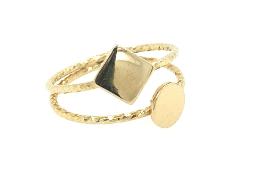 Anillo Doble de Oro de 14K con Forma de Círculo y Forma de Rombo