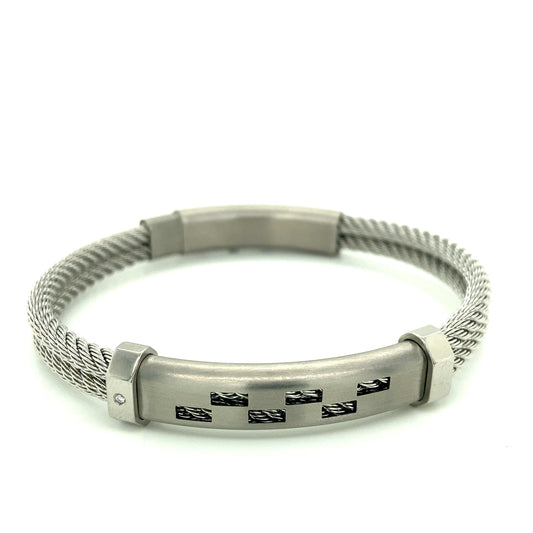 Double Silver Rope Bangle with Embellished White Diamond | BORSARI | Luby 