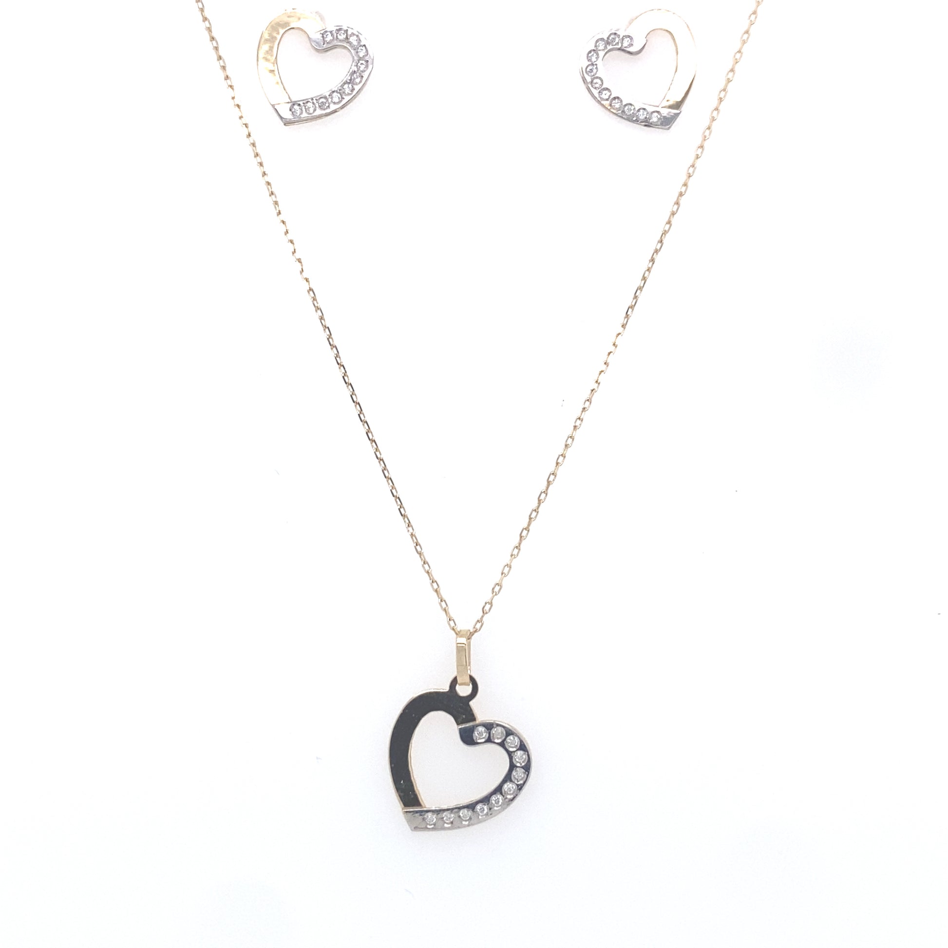 14K Set Two Tones Heart Half With Stones | Luby Gold Collection | Luby 