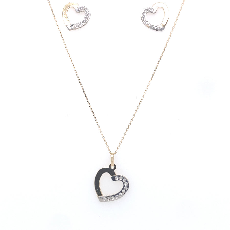 14K Set Two Tones Heart Half With Stones