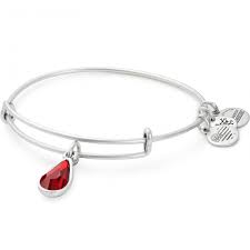 Garnet Teardrop Crystal Charm Bangle Bracelet (Silver/Red) | Alex and Ani | Luby 