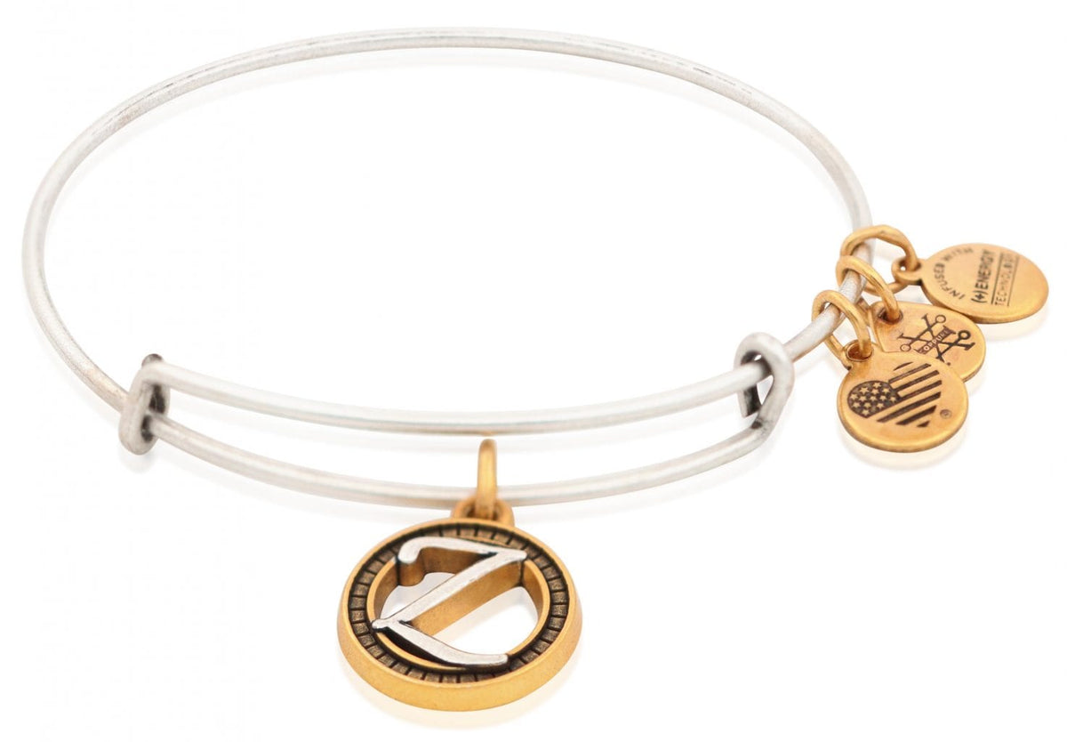 Two-Tone Letter Z Charm Bangle Bracelet (Silver/Gold) | Alex and Ani | Luby 