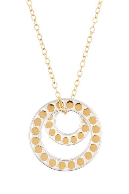 Two-Tone Double Open Ring Pendant Necklace (Gold)