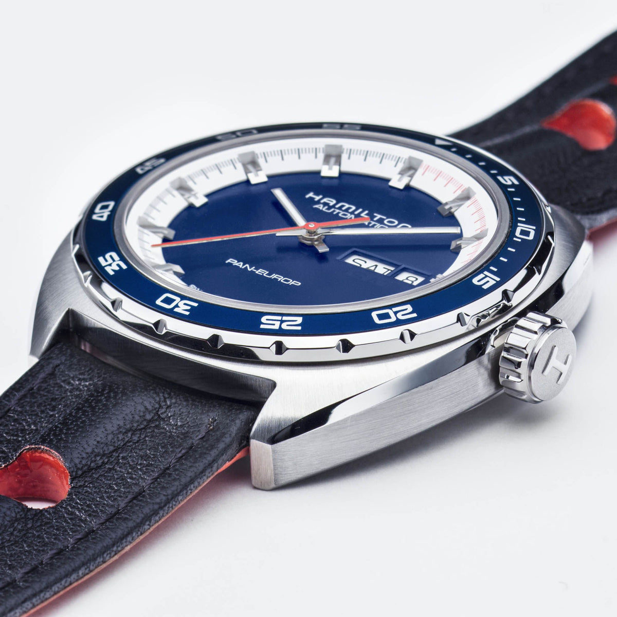 American Classic Automatic Pan Europ Day Date (Silver/Blue) | Hamilton | Luby 