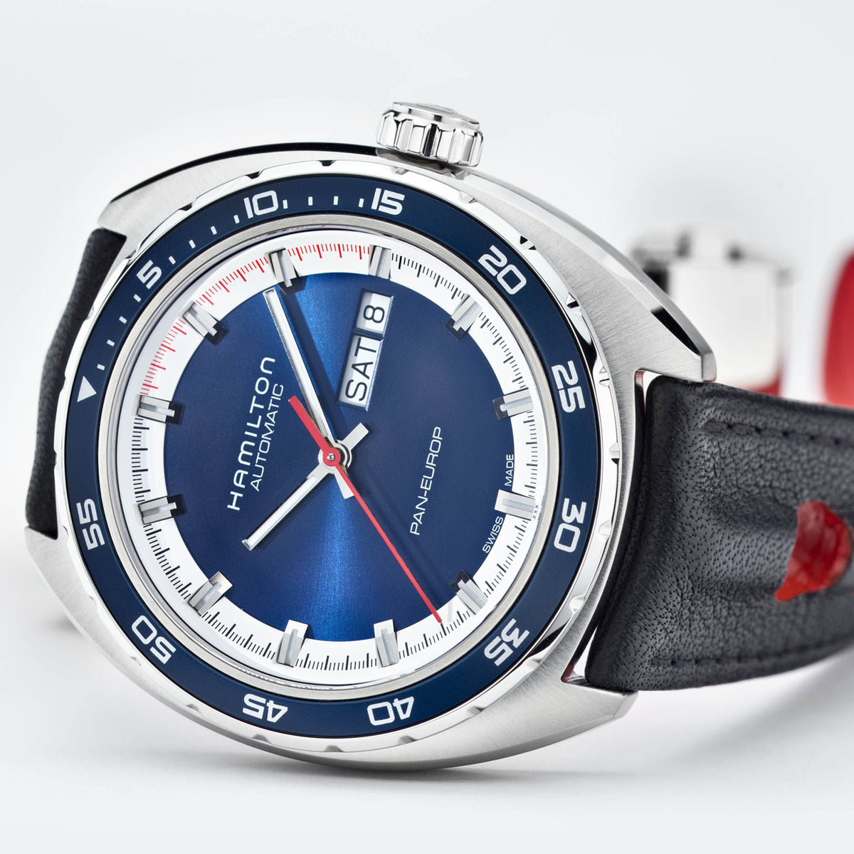 American Classic Automatic Pan Europ Day Date (Silver/Blue) | Hamilton | Luby 