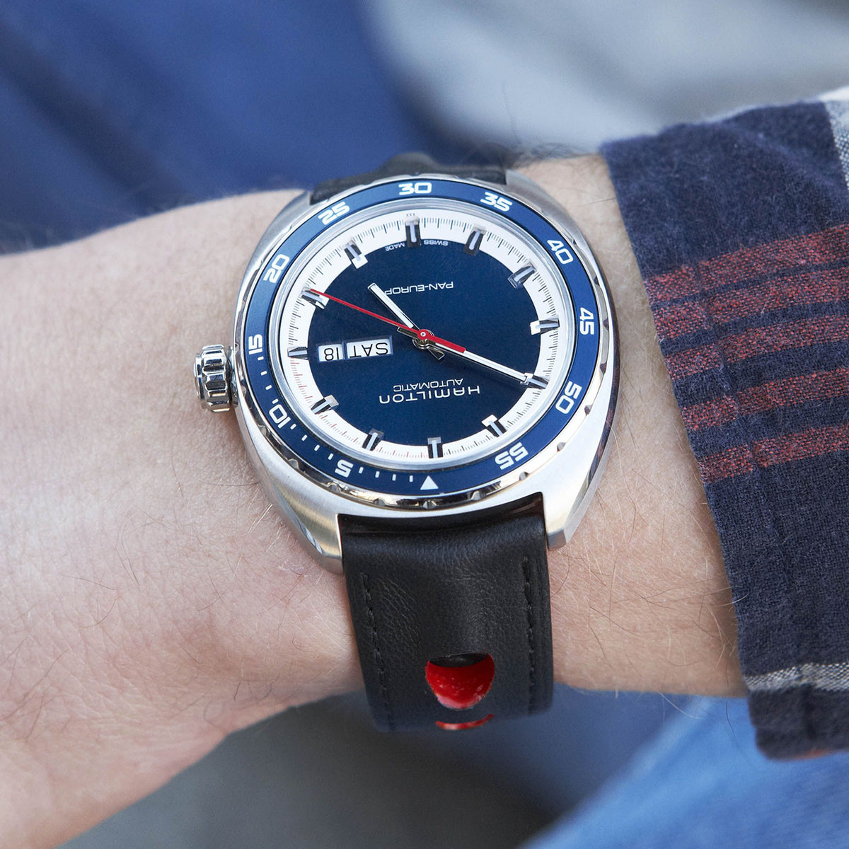 American Classic Automatic Pan Europ Day Date (Silver/Blue) | Hamilton | Luby 