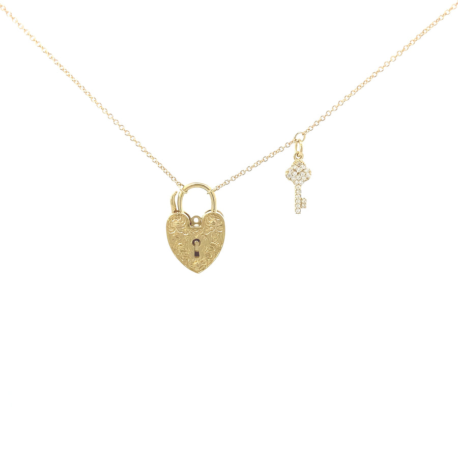 18K Gold Necklace with Heart-Locket and Key