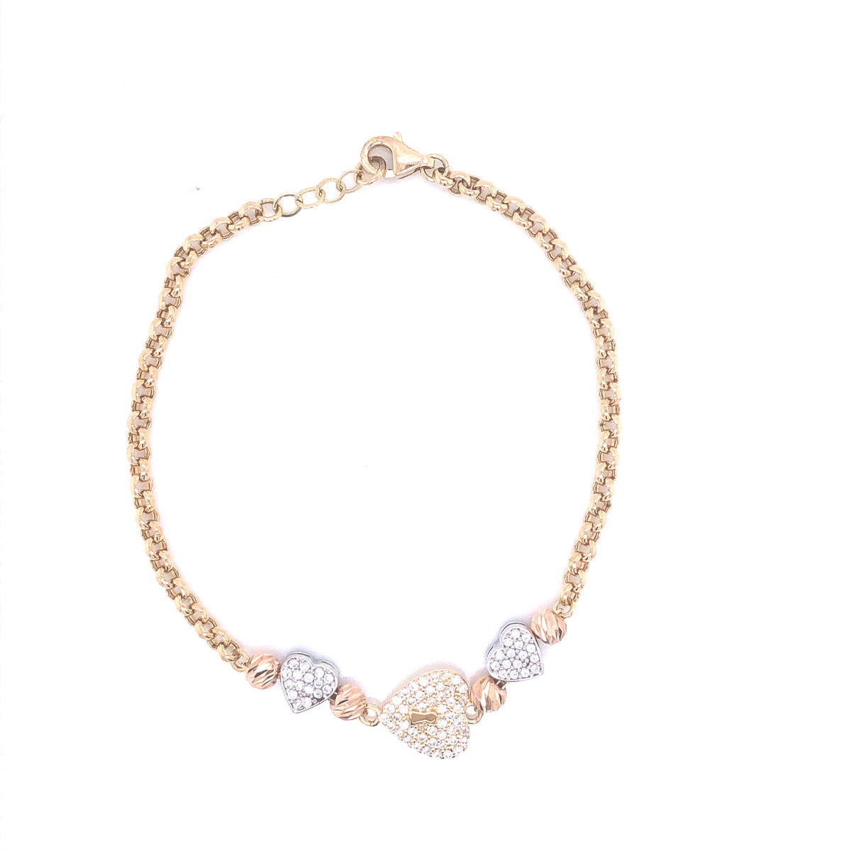 Hearts & Padlock 14k Gold Tri-color Bracelet | Luby Gold Collection | Luby 