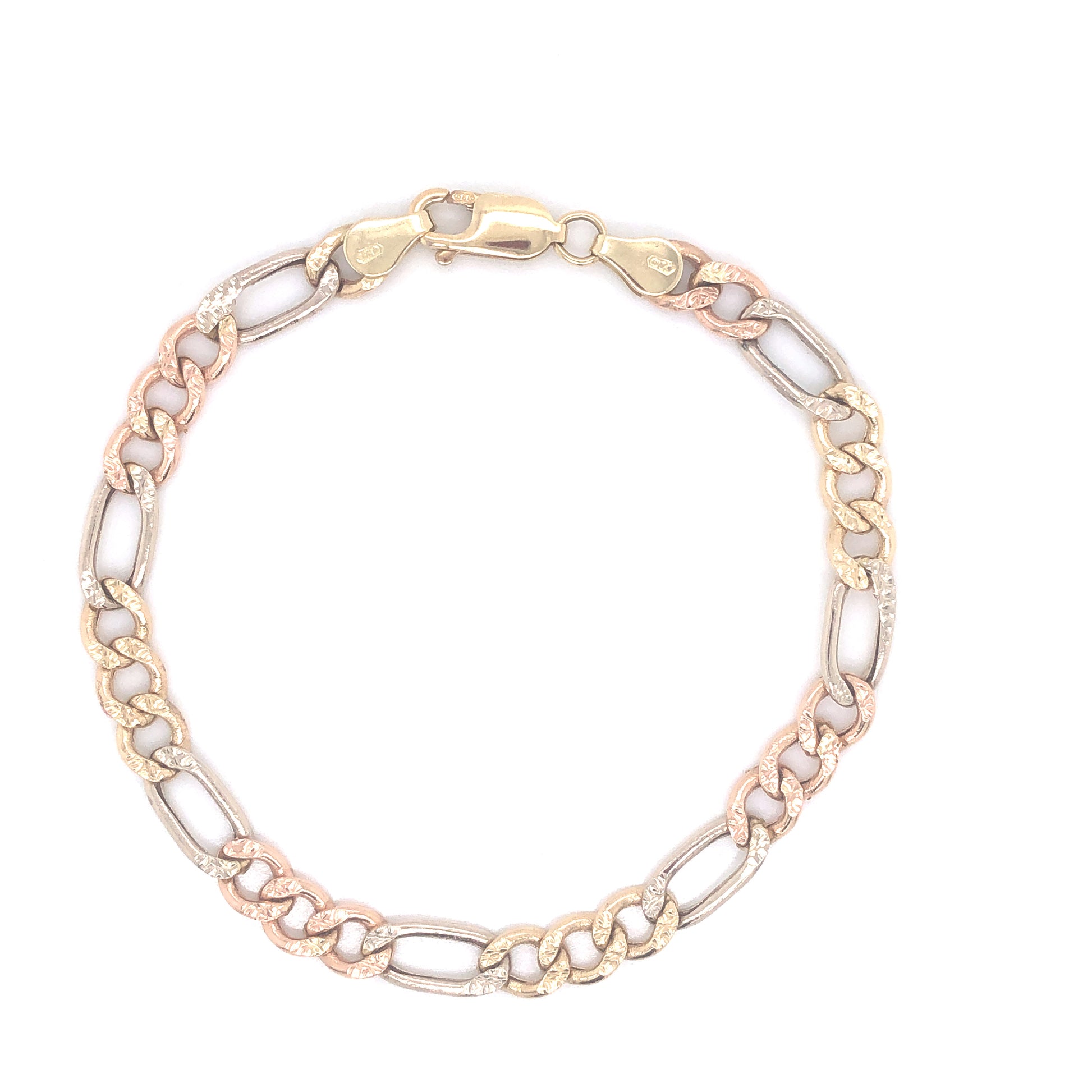 14K Figaro Link Tri-Color Gold Bracelet | Luby Gold Collection | Luby 