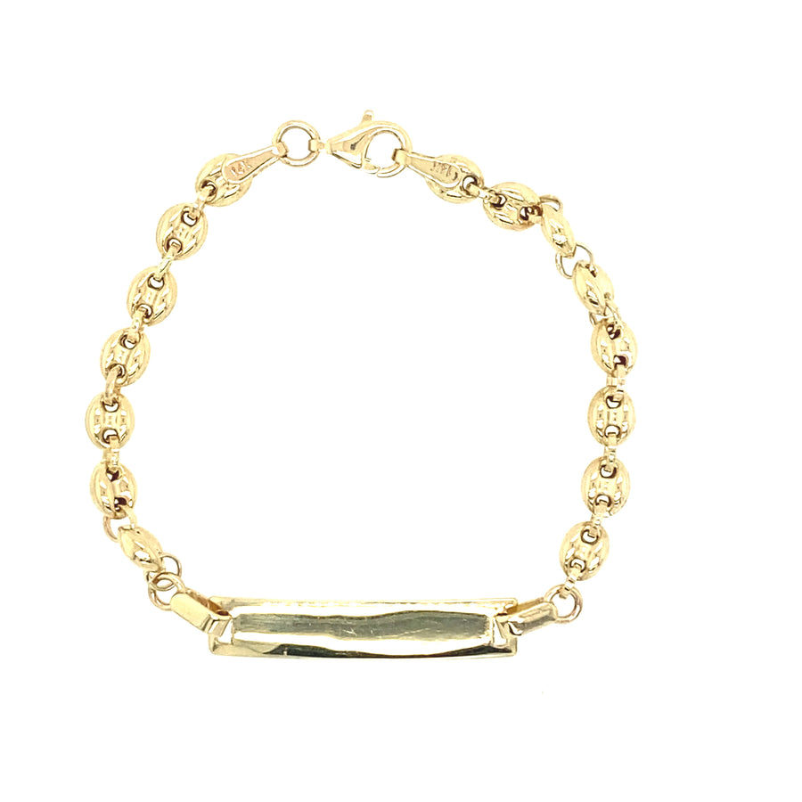 PULSERA GUCCI BABY DE 14K CON PLACA GRABADA