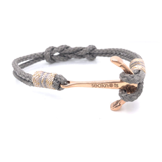 Light Grey Double Rope with Rose-Gold Anchor Bracelet (Grey/Rose-Gold) | Seaknots | Luby 