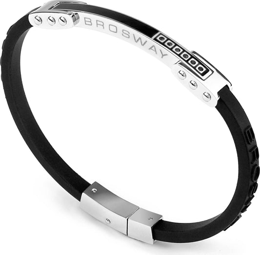 Ares Black Rubber with Black C.Z Stones Bracelet (Silver) | Brosway Italia | Luby 