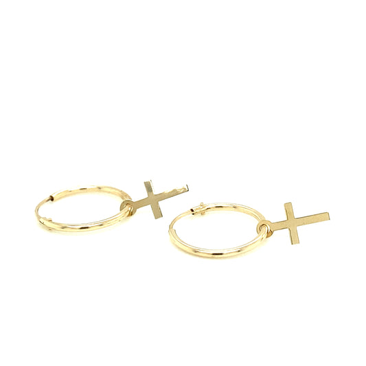 DANGLING FLAT CROSS HUGGIE | Luby Gold Collection | Luby 