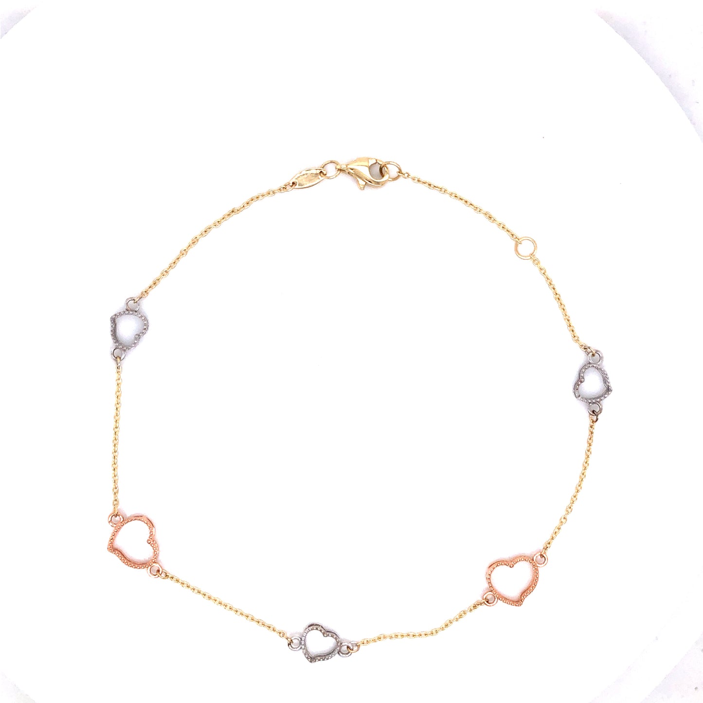 Tri-Color Anklet Bracelet With Hearts | Luby Gold Collection | Luby 