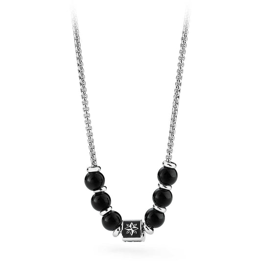 TJ Man Navigation Star and Black Onyx Stones Pendant Necklace (Silver-Black) | Brosway Italia | Luby 