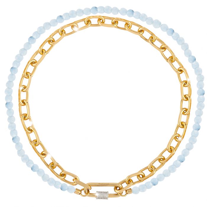 Palermo Necklace with Small Chain  and Jade Stone Thread | Rebecca | Luby 