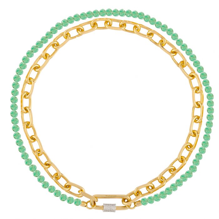 Palermo Necklace with Small Chain  and Jade Stone Thread