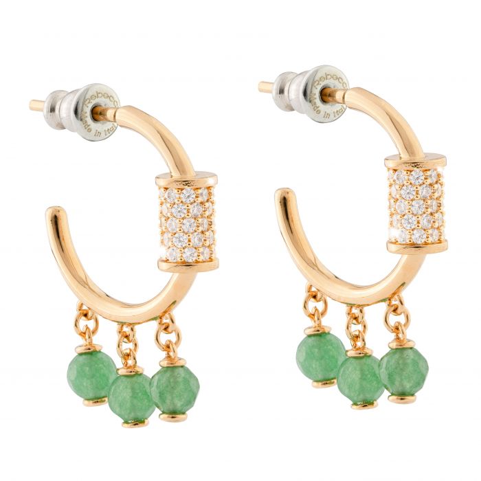 Palermo Hoop Earrings with Jade Stone and Crystals | Rebecca | Luby 