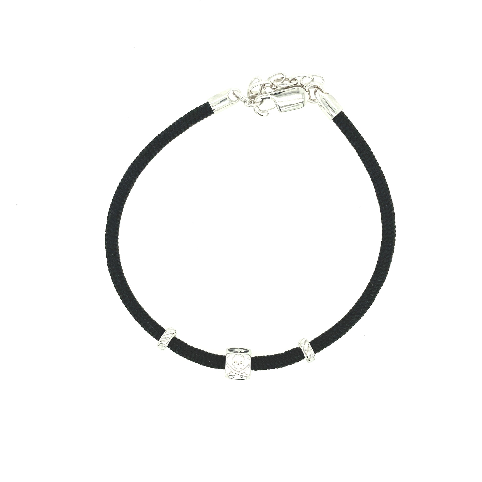 Black Nylon Cord Sterling Silver Charms Pirates | BORSARI | Luby 