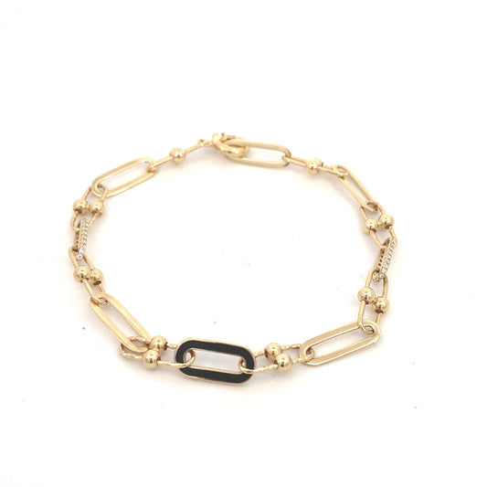 14K Gold Enamel Paper Clip Link Bracelet with CZ | Luby Gold Collection | Luby 