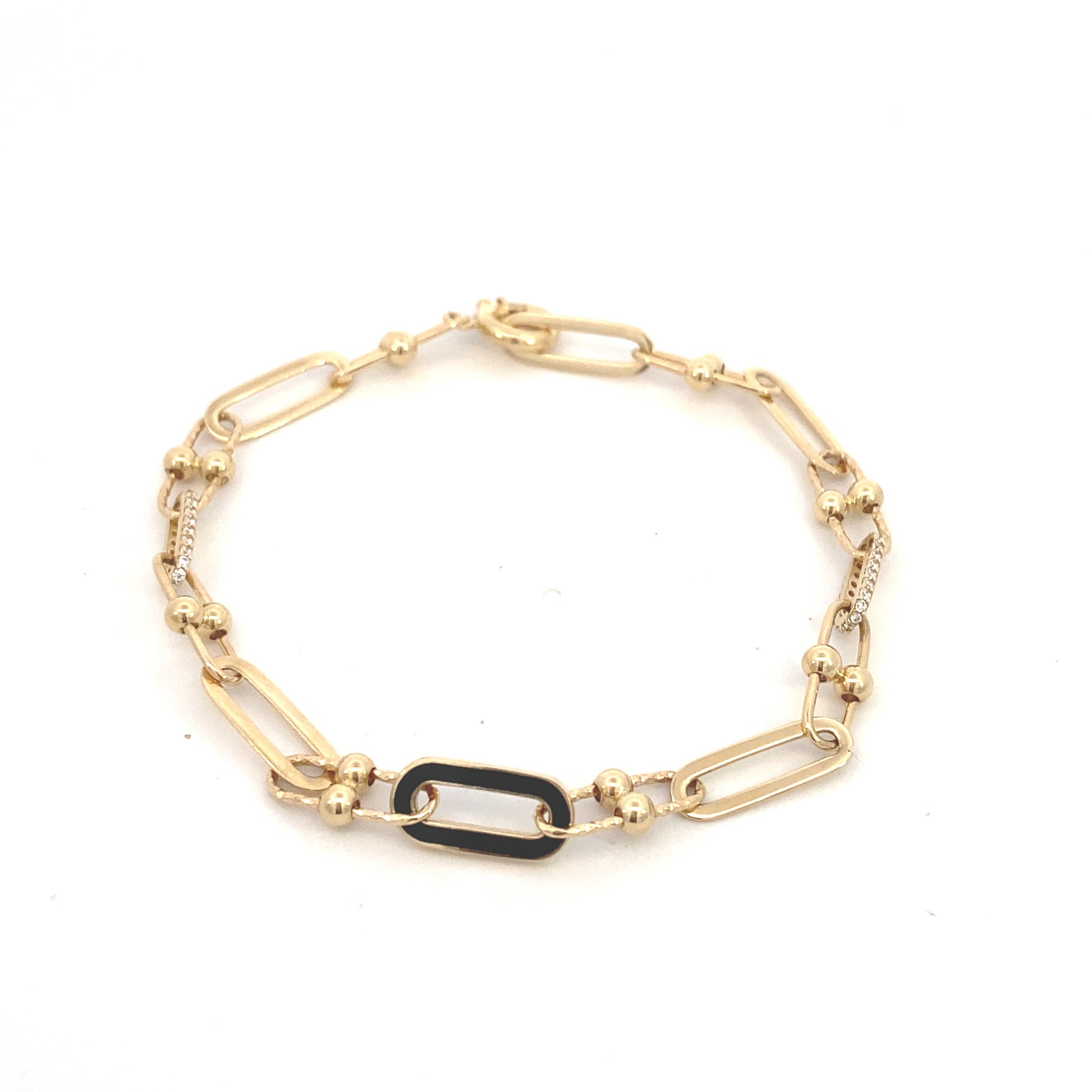 14K Gold Enamel Paper Clip Link Bracelet with CZ | Luby Gold Collection | Luby 