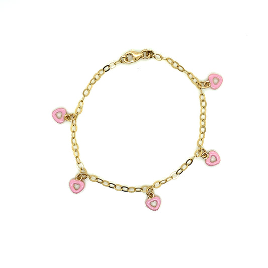 14K Gold Pink Dangle Heart Bracelet | Luby Gold Collection | Luby 