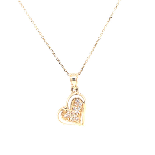 14K Asymmetrical Gold Heart with Zirconia Pendant | Luby Gold Collection | Luby 