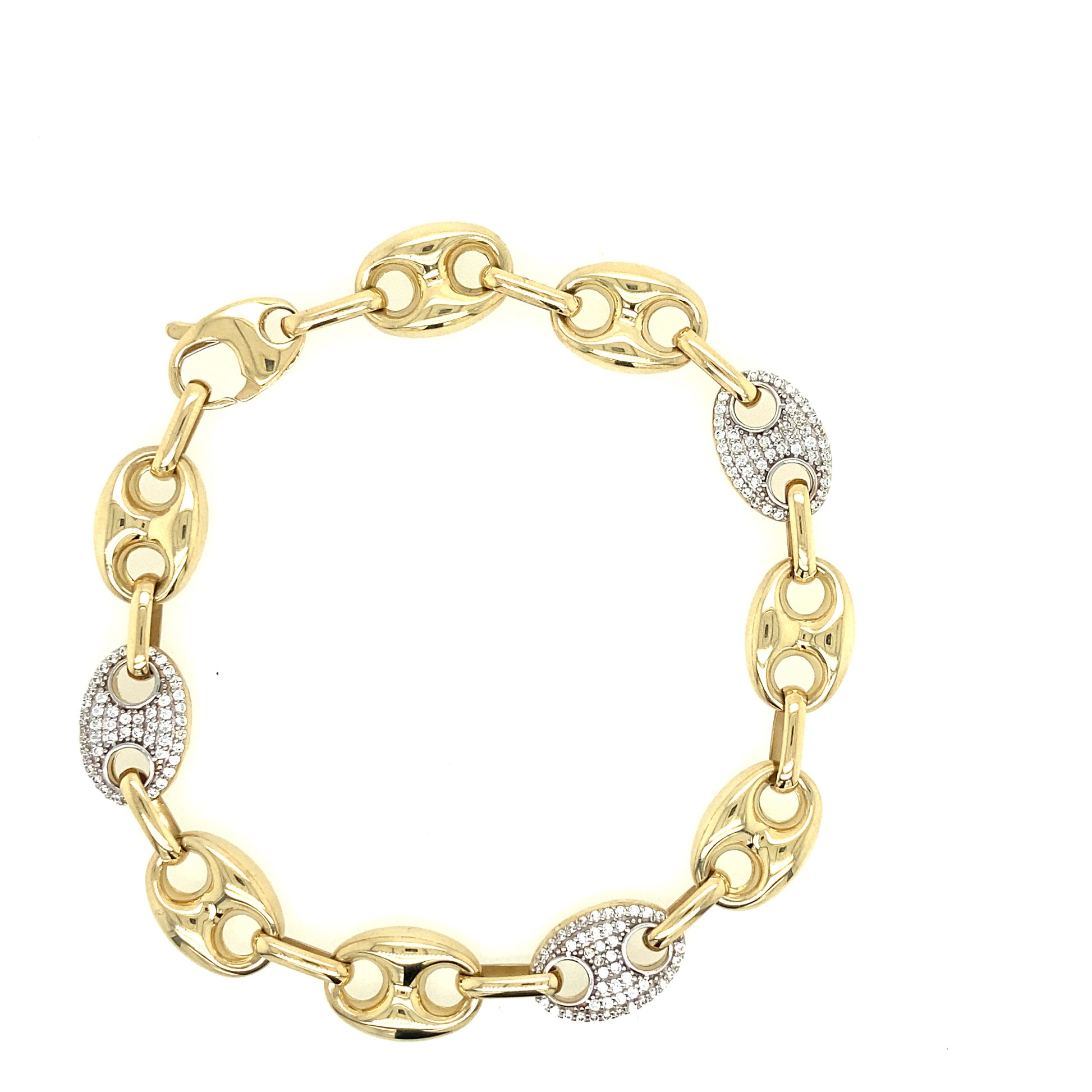 14k Gold Puff Link with CZ Bracelet | Luby Gold Collection | Luby 
