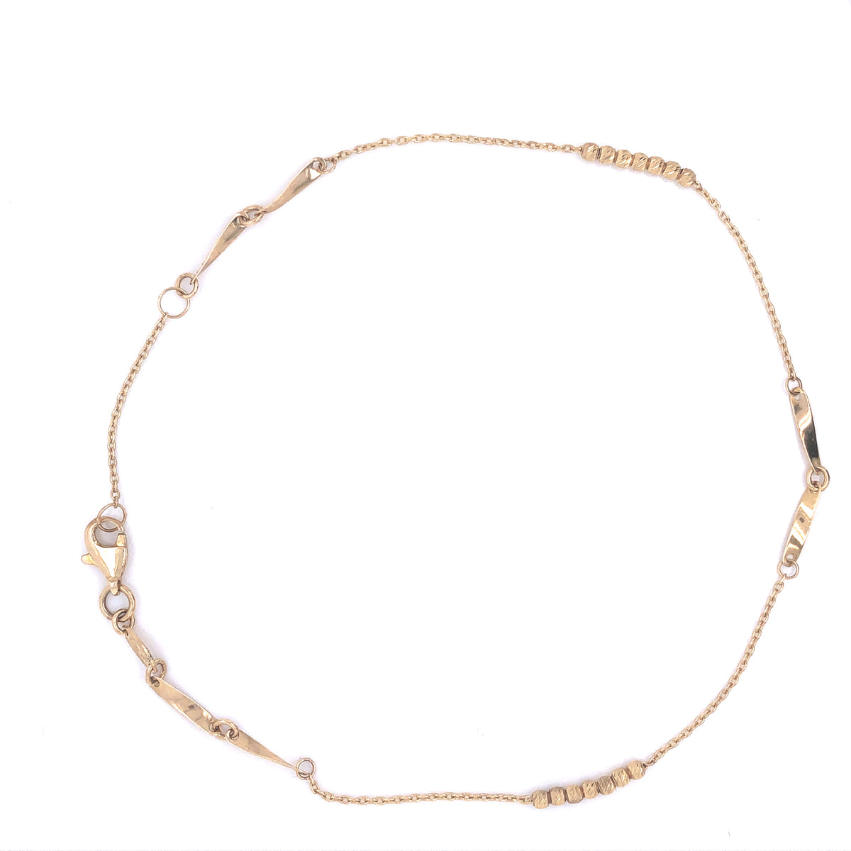 14K Twist Link & Diamond Cut Beads Gold Anklet Bracelet | Luby Gold Collection | Luby 