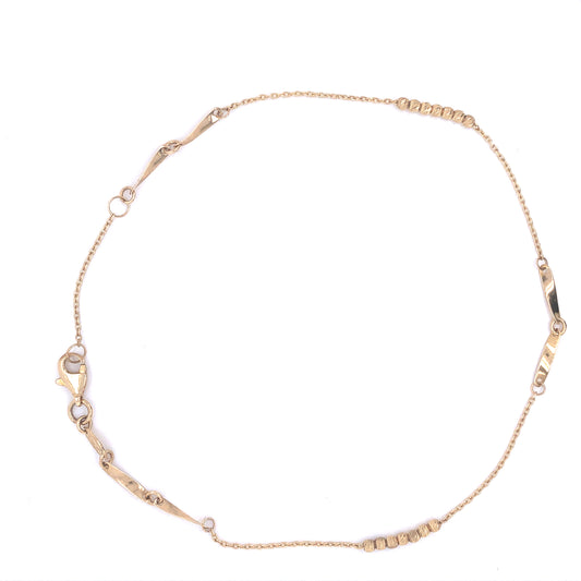 14K Twist Link & Diamond Cut Beads Gold Anklet Bracelet | Luby Gold Collection | Luby 