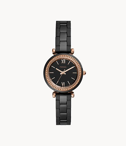 Carlie Mini Three-Hand Black Ceramic Watch | Fossil | Luby 