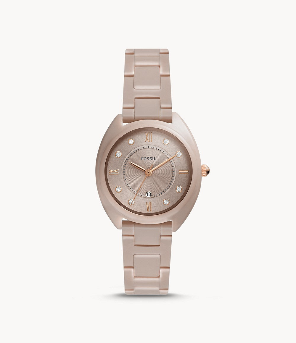 Gabby Three-Hand Date Salted Caramel Stainless Steel and Ceramic Watch | Fossil | Luby 