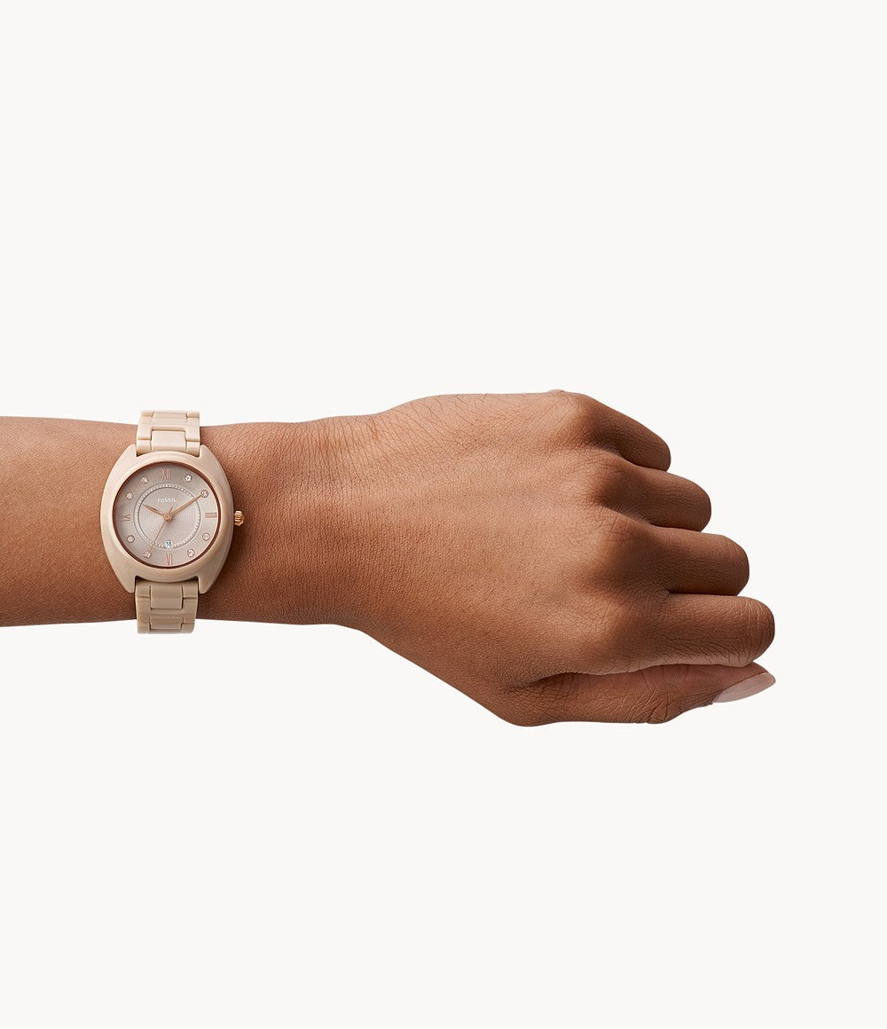 Gabby Three-Hand Date Salted Caramel Stainless Steel and Ceramic Watch | Fossil | Luby 