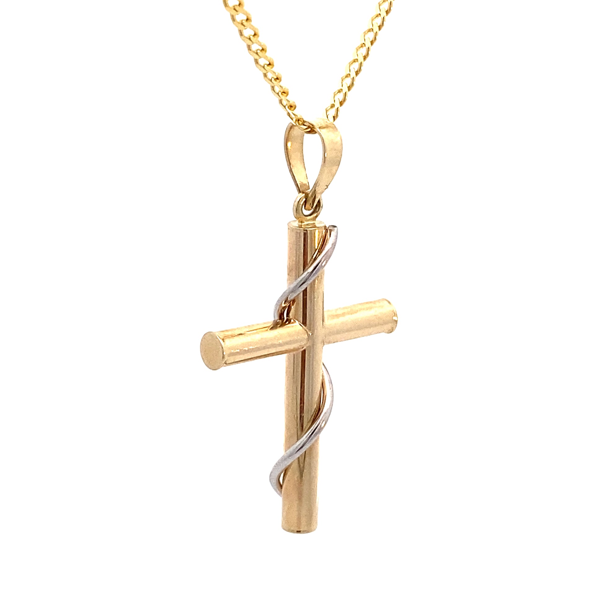 14K 2T Gold Cross Pendant with Line | Luby Gold Collection | Luby 